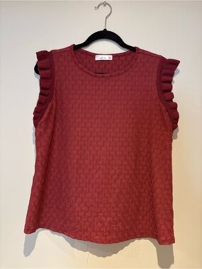 ☀️89th & Madison Sleeveless Ruffle-Trim Knit Top - Wine